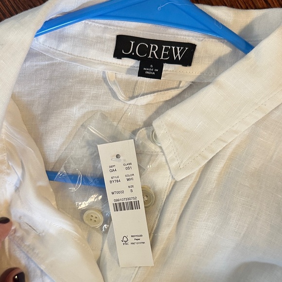 JCrew Linen White Button-Up Shirt Dress with Belt - Picture 4 of 5